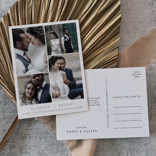 Chic Foil Married and Bright Christmas Thank You Holiday Postcard (Creator Uploaded)