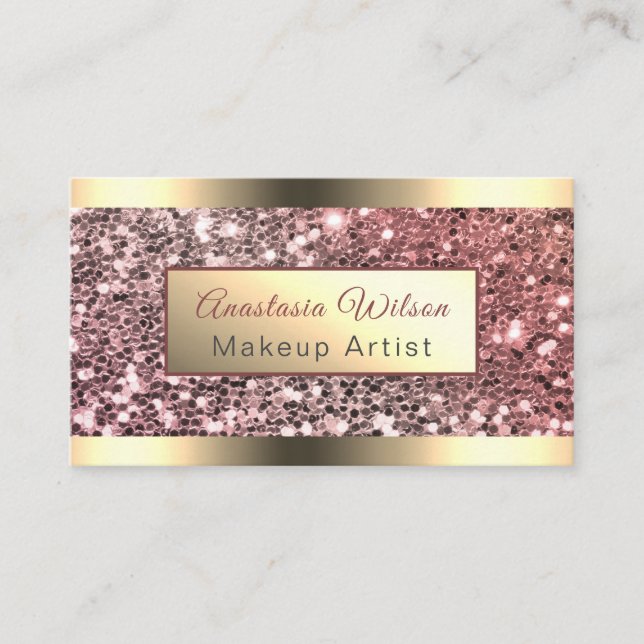 Chic Foil Rose Gold Glitter Business Card (Front)