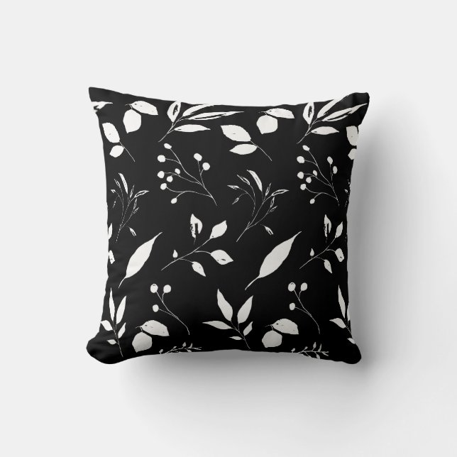 Chic Foliage Black and White Cushion (Front)
