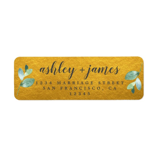 Chic Foliage Dark Green Gold Return Address Label (Front)