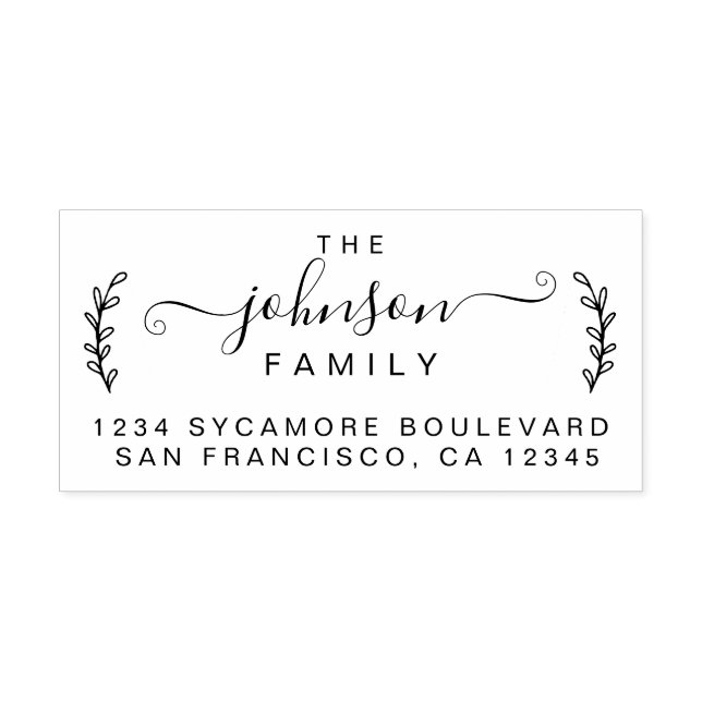 Chic Foliage Family Name Return Address Rubber Stamp (Imprint)