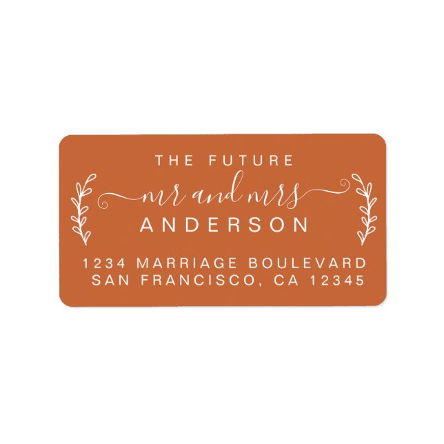 Chic Foliage Future Mr Mrs Wedding Return Address Label (Front)