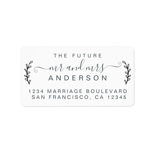 Chic Foliage Future Mr Mrs Wedding Return Address Label (Front)