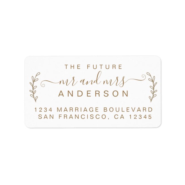 Chic Foliage Future Mr Mrs Wedding Return Address  Label (Front)