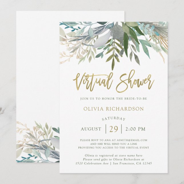 Chic Foliage | Virtual Bridal Shower Invitation (Front/Back)