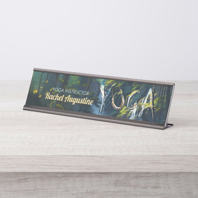 Chic Forest YOGA Hidden Text Meditation Instructor Desk Name Plate (Front)