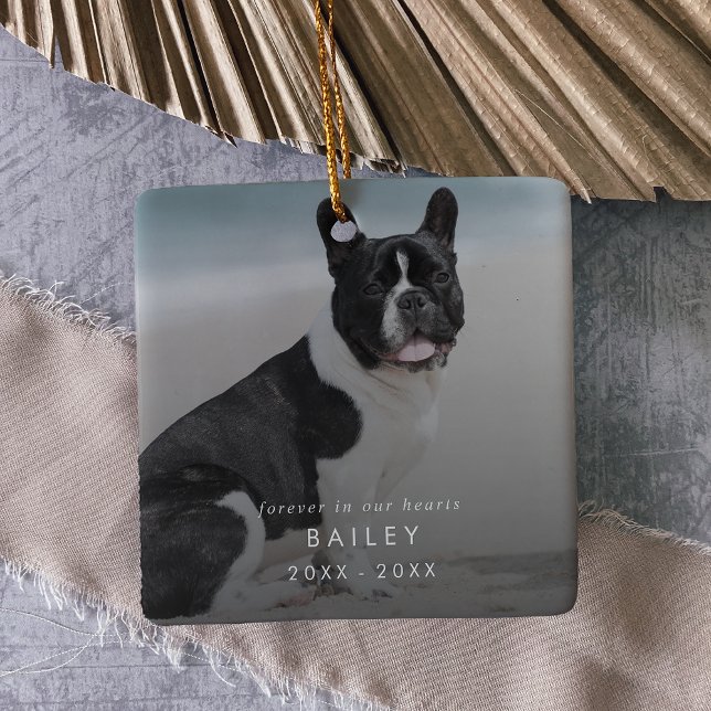 Chic Forever in Our Hearts Dog Photo Overlay Ceramic Ornament (Creator Uploaded)