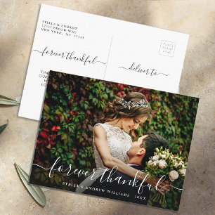 Chic Forever Thankful Script Thank You Photo Postcard