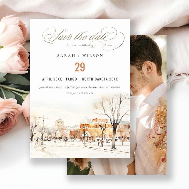 Chic Forgo North Dakota City Scape Photo Wedding Save The Date (Creator Uploaded)