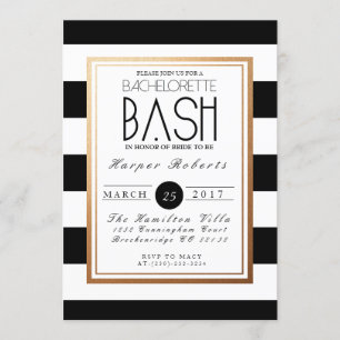 Chic & Formal Bachelorette Bash Gold & Black Invitation