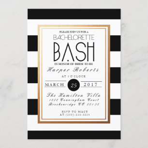 Chic & Formal Bachelorette Bash Gold & Black Invitation