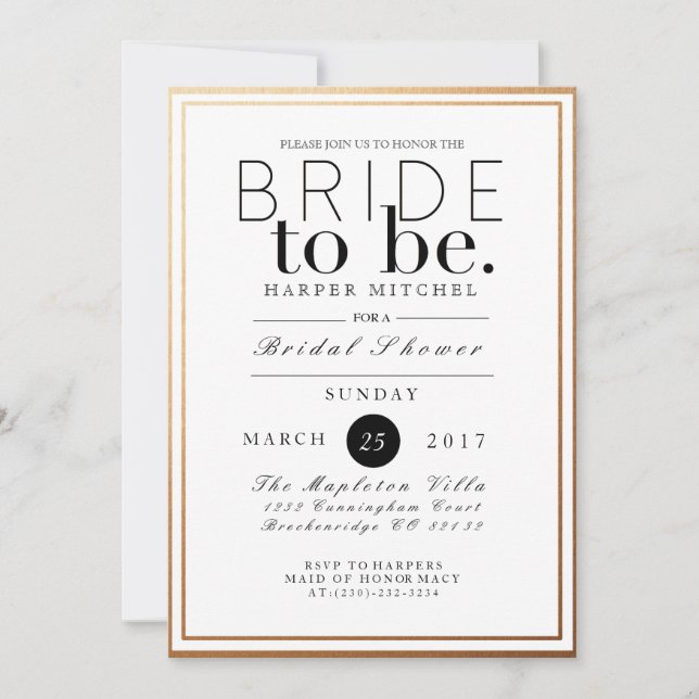 Chic & Formal Bridal Shower | Gold Foil Invite (Front)