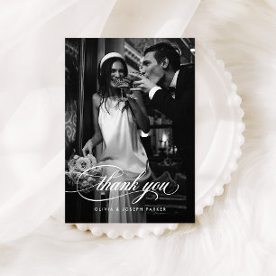Chic Formal Calligraphy Wedding Photo Thank You Card