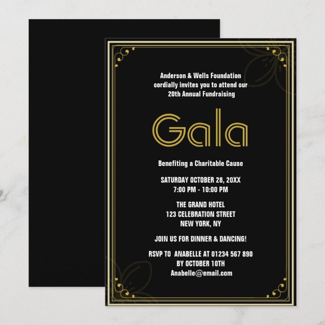 Chic Formal Corporate Gala Ball Party Fundraiser  Invitation (Front/Back)