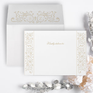 Chic Formal Ecru Scrollwork Border Wedding Envelope