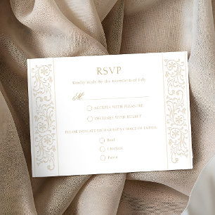Chic Formal Ecru Scrollwork Border Wedding RSVP Card