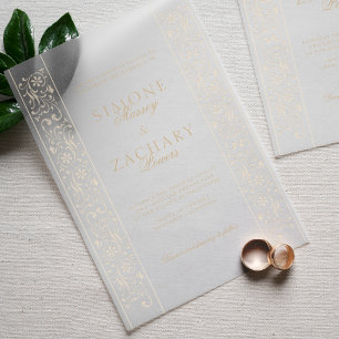 Chic Formal Ecru Scrollwork Border Wedding Vellum Invitations