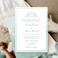 Chic Formal Monogram Pale Green Watercolor Wedding