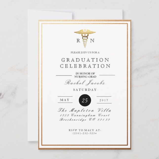 Chic & Formal Nursing Graduate | Gold Foil Invite (Front)