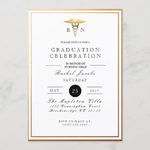 Chic & Formal Nursing Graduate   Gold Foil Invite