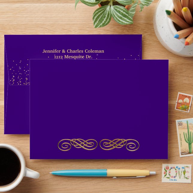 Chic Formal Purple & Gold Invitation Envelope (Desk)