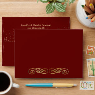 Chic Formal Red & Gold Invitation Envelope