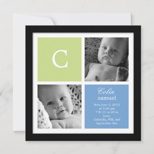 Chic Frame Baby Boy Birth Announcement (Front)