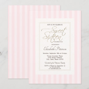 Chic Frame Pink Striped Sweet 16 Invitation