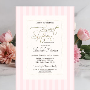 Chic Frame Pink Striped Sweet 16 Invitation