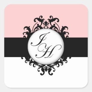 Chic French Black Monograms Damask Labels