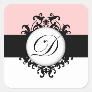 Chic French Black Monograms Damask Wedding Labels