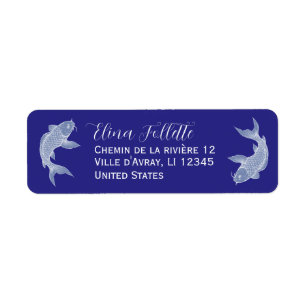 Chic French blue and white Koi fish return address