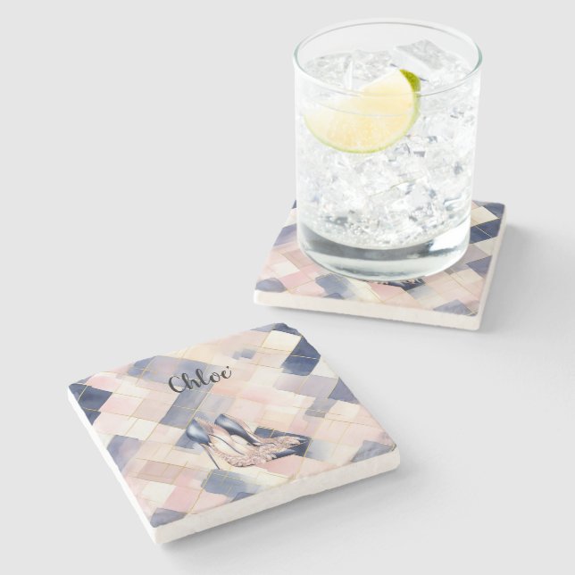 Chic French Blue Cream Blush High Heels Stone Coaster (Side)