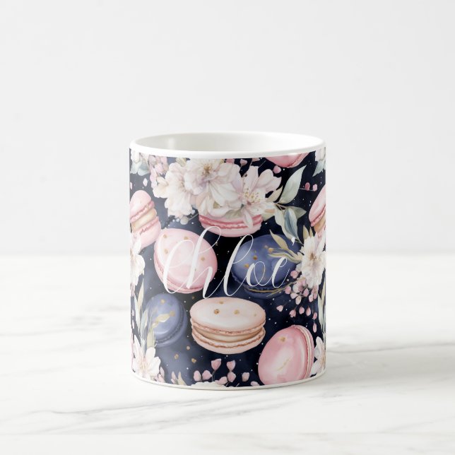 Chic French Blue Pink Macaroons Coffee Mug (Center)