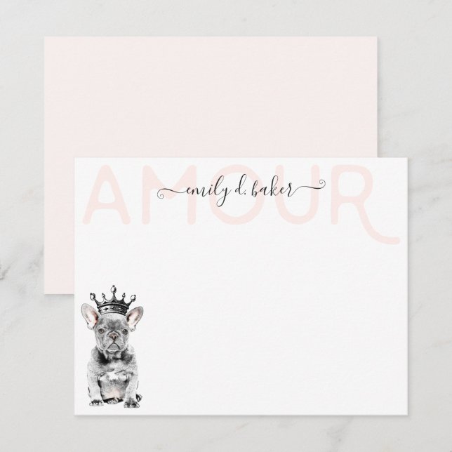 Chic French Bulldog Frenchie Love Royal Stationery Card (Front/Back)