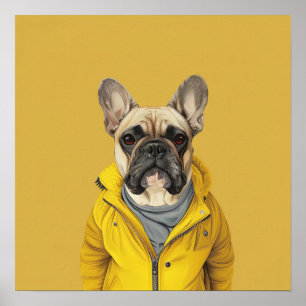Chic French Bulldog in Yellow Jacket  Poster