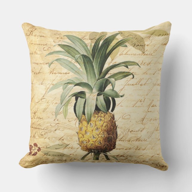 Chic French Calligraphy and Vintage Pineapple Cushion (Front)