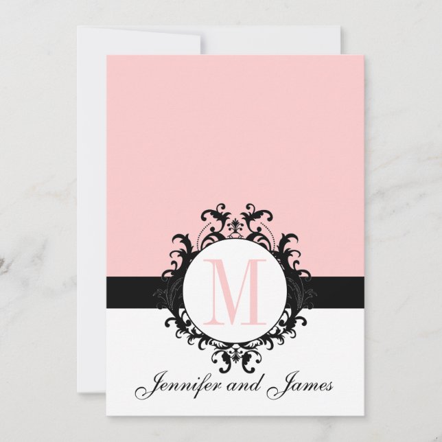 Chic French Damask Monogram Wedding Invitation (Front)