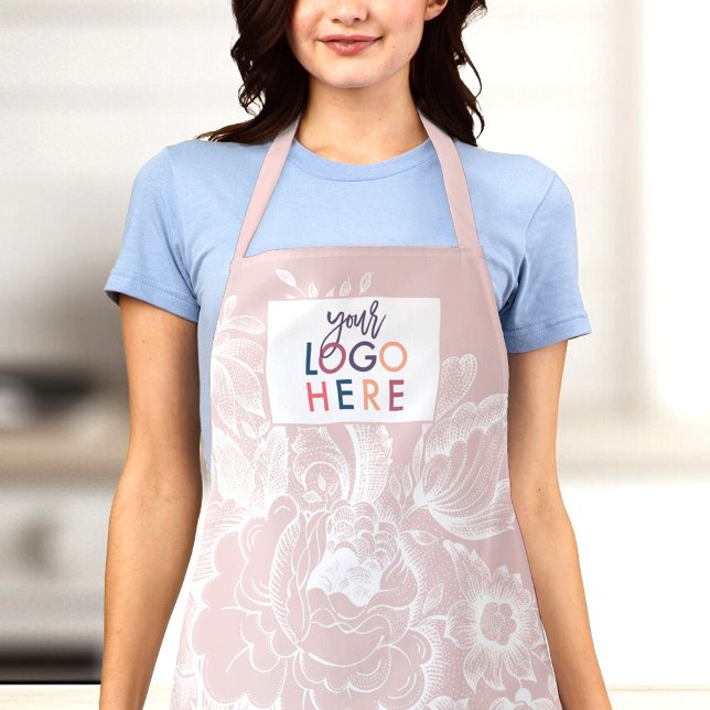 Chic French Farmhouse Peony Your Business Logo Apron (Creator Uploaded)