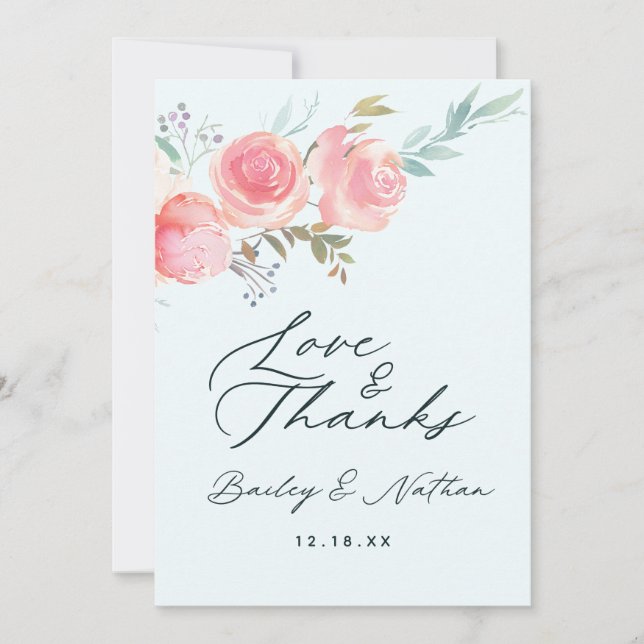 Chic French Garden Floral Wedding Love and Thanks Thank You Card (Front)
