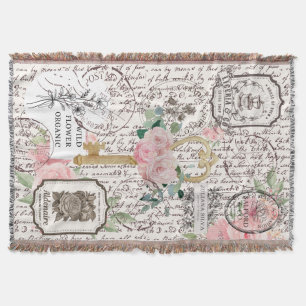 Chic French lettering Vintage key Logo Stamps Throw Blanket