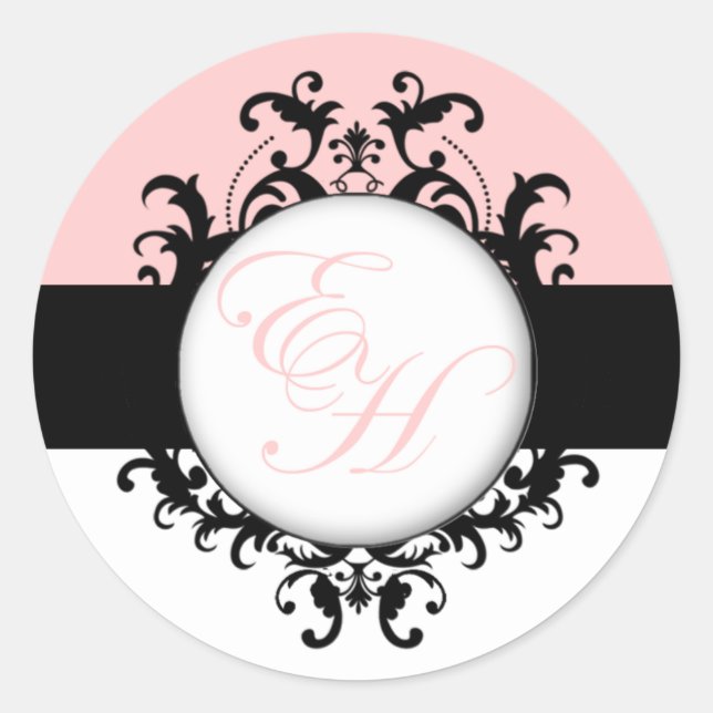 Chic French Monograms Damask Pink Labels (Front)