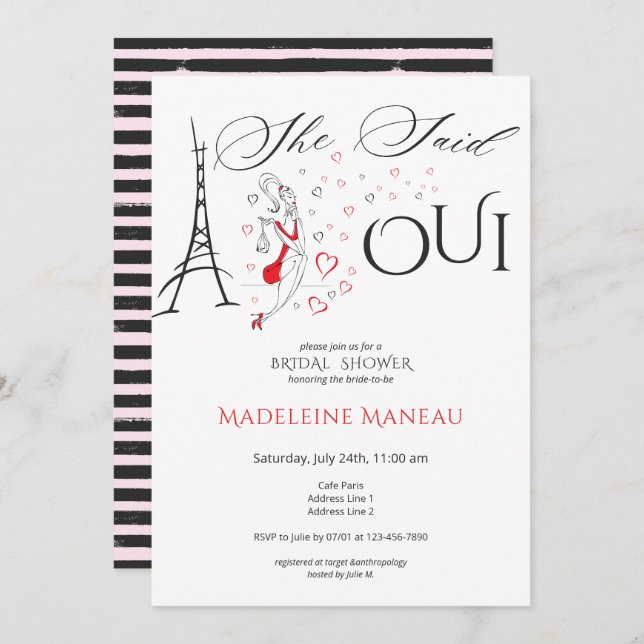 Chic French Parisian She Said Oui Bridal Shower Invitation (Front/Back)
