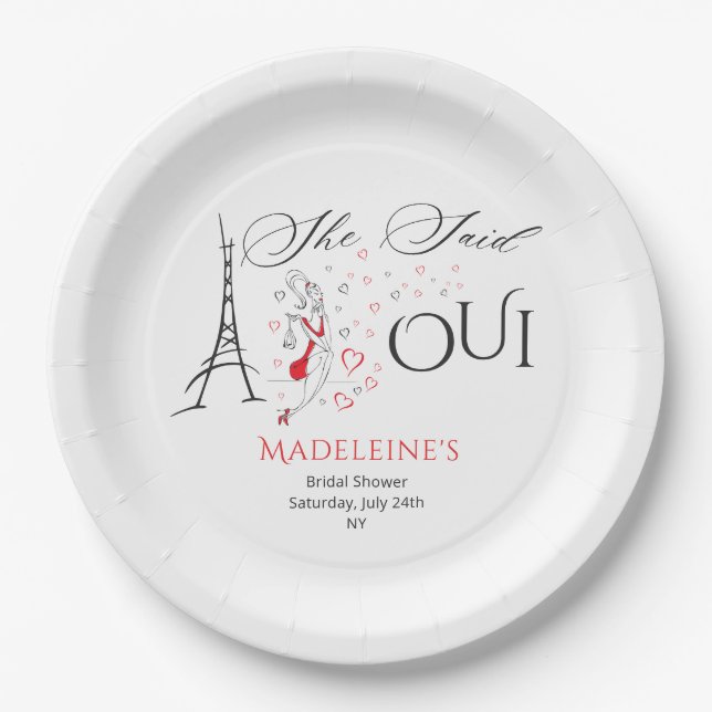 Chic French Parisian She Said Oui Bridal Shower Paper Plate (Front)
