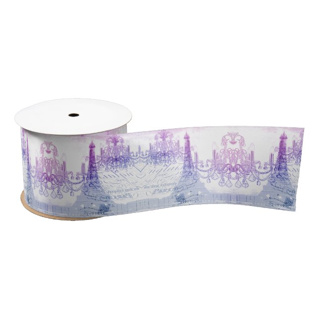 Chic french purple chandelier paris eiffel tower satin ribbon (Spool)