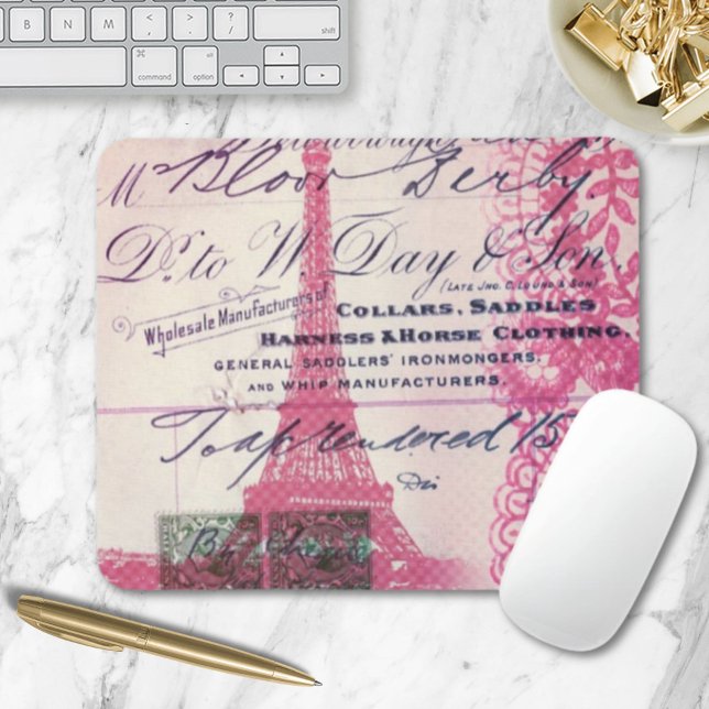 chic french scripts lace pink paris eiffel tower mouse mat (chic french scripts lace pink paris eiffel tower mouse pad)