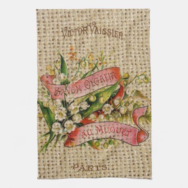 Chic french scripts victorian floral wreath Paris Tea Towel (Vertical)