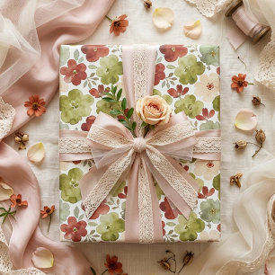 Chic Fresh Botanical and Blossom Red Green TMF26 Wrapping Paper