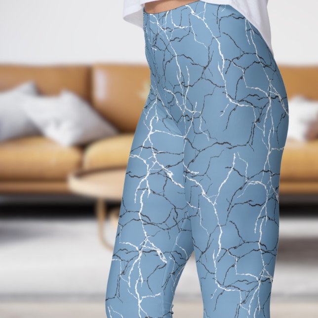 Chic Frost Blue and Black White Fracture Pattern Leggings (Chic Frost Blue and Black White Fracture Pattern Leggings)