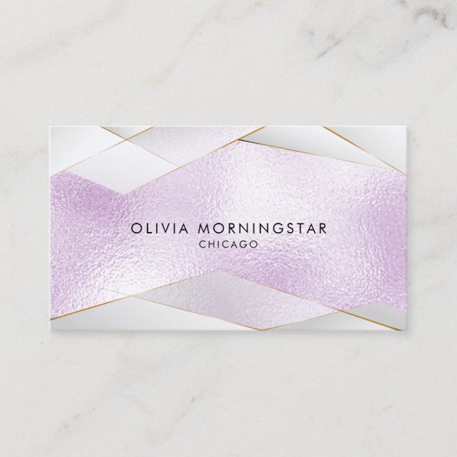 Chic Frosted Lilac Glass Gold White Facets Business Card (Front)